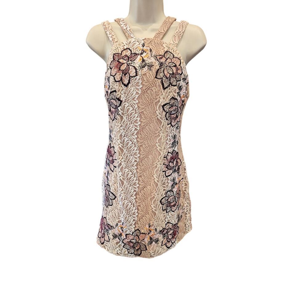 NWT Foxiedox sz 4 pink lace open back floral embroidered midi dress summer NEW